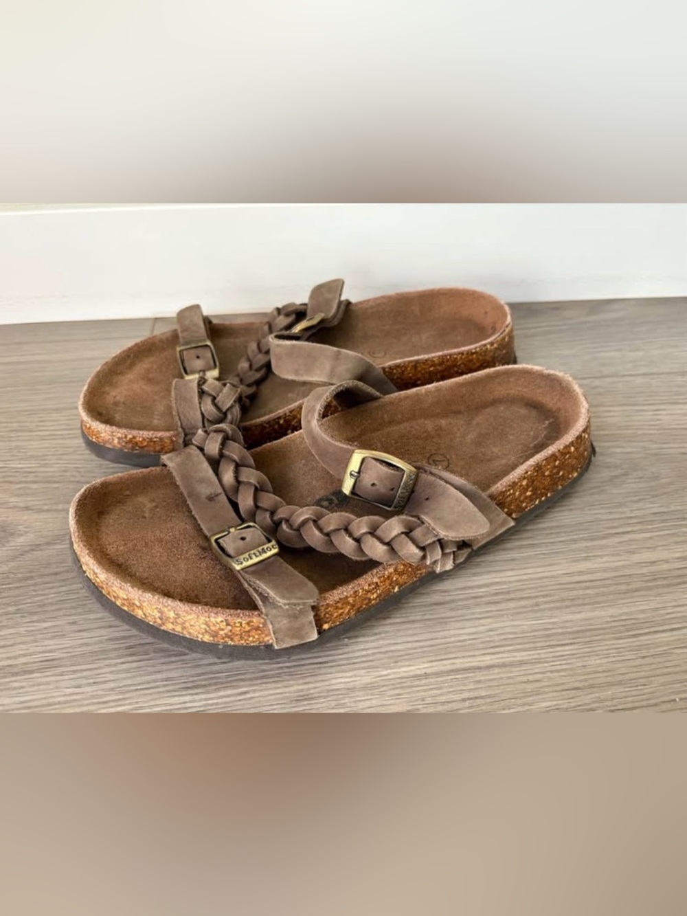 Women’s Birkenstock Style Soft Moc Brown Leather Sandals US 7